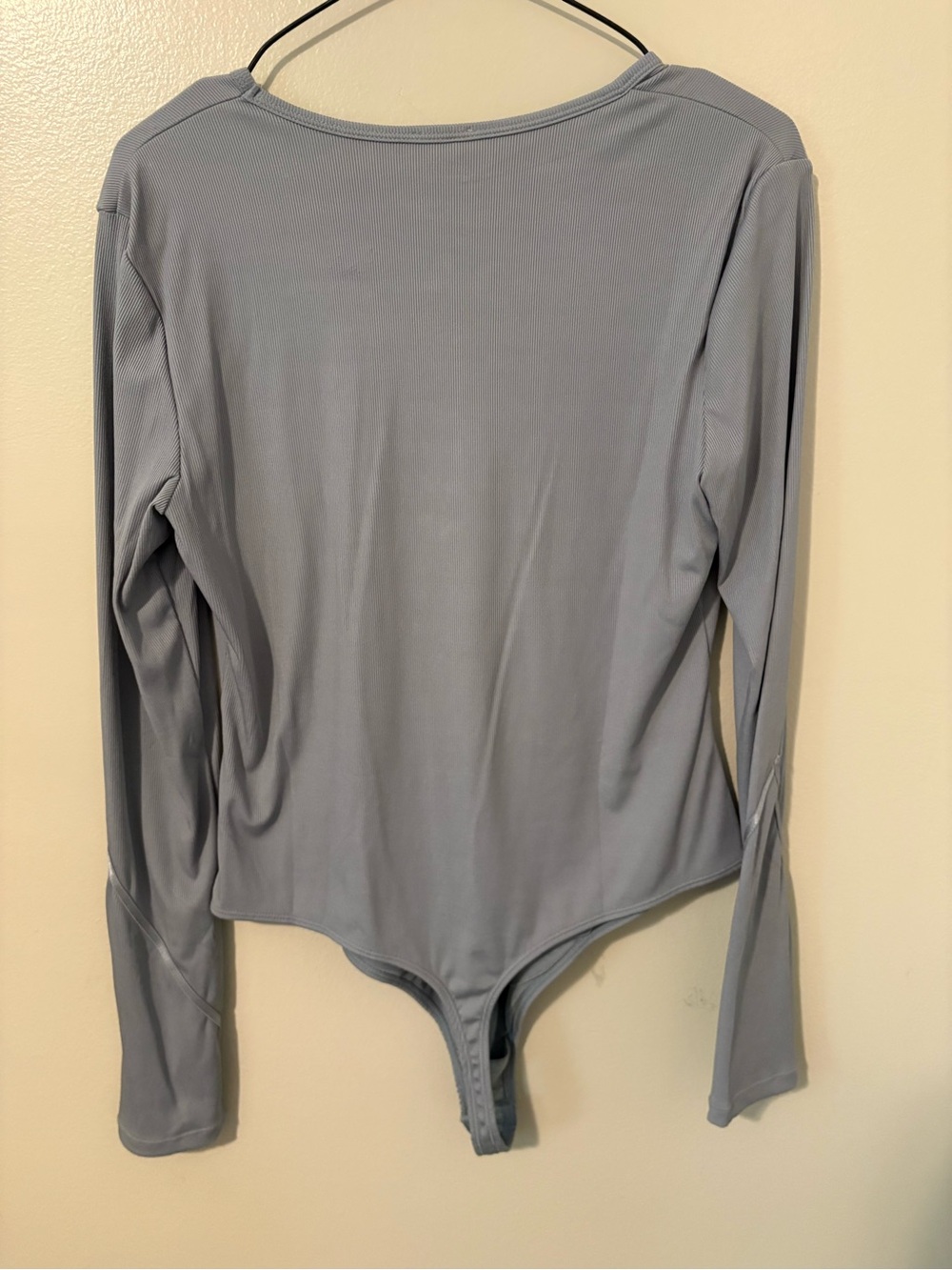 Free People Victoria NWT Plunge Seamed Ribbed Long Sleeve Bodysuit Top Grey XL - Picture 5 of 6